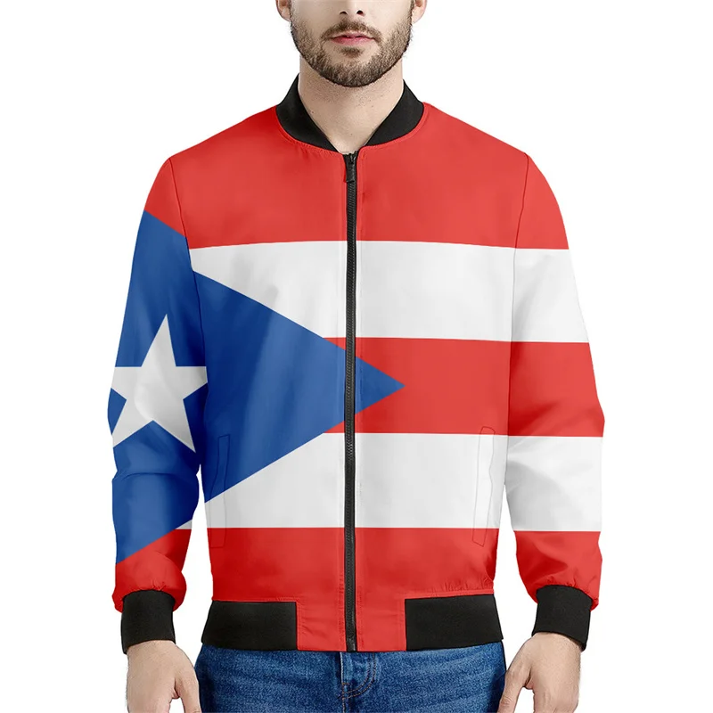 thumbnail image 1 of Chaqueta con gráficos de la bandera de Puerto Rico, ropa para hombre, sudadera con estampado 3D, chaquetas bomber informales geniales con cremallera, tops de moda urbana, abrigo, 1 of 4