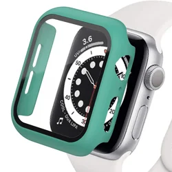 Premium Glass Matte Watch Cover with Screen Protector Bumper for 44MM Series SE 6 5 4 (Dark Green)