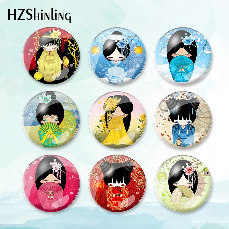2023 New Kokeshi Doll Badge Spilla Stile Giapponese Pin Zaino Decorazione Spille Gioielli Rotondi Regalo Donna