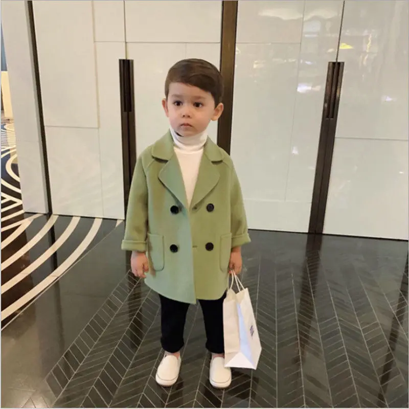 Winter Grid Jackets Boys Girls Woolen Double-Breasted Baby Trench Coat Lapel Kids Outerwear Wool Overcoat Toddler Fall Clothes kids jackets