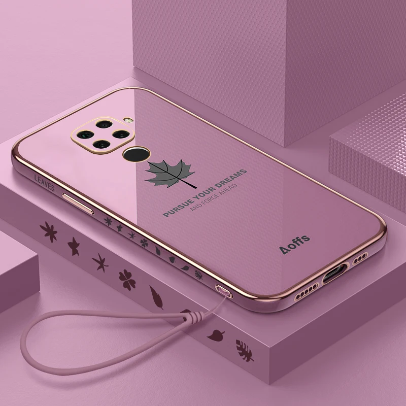 thumbnail image 1 of Note9 Luxury Maple Leaf Lanyard Plating Case On For Xiaomi Redmi Note 9 Pro Max 9s 9pro 8pro 8 8t 7 9a 9c Nfc Square Cover 10c, 1 of 4
