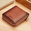 WILLIAMPOLO Genuine Leather Men's Wallet RFID Blocking Card Holder Organizer Wallet Men Business Vintage Zipper Male Purse 1