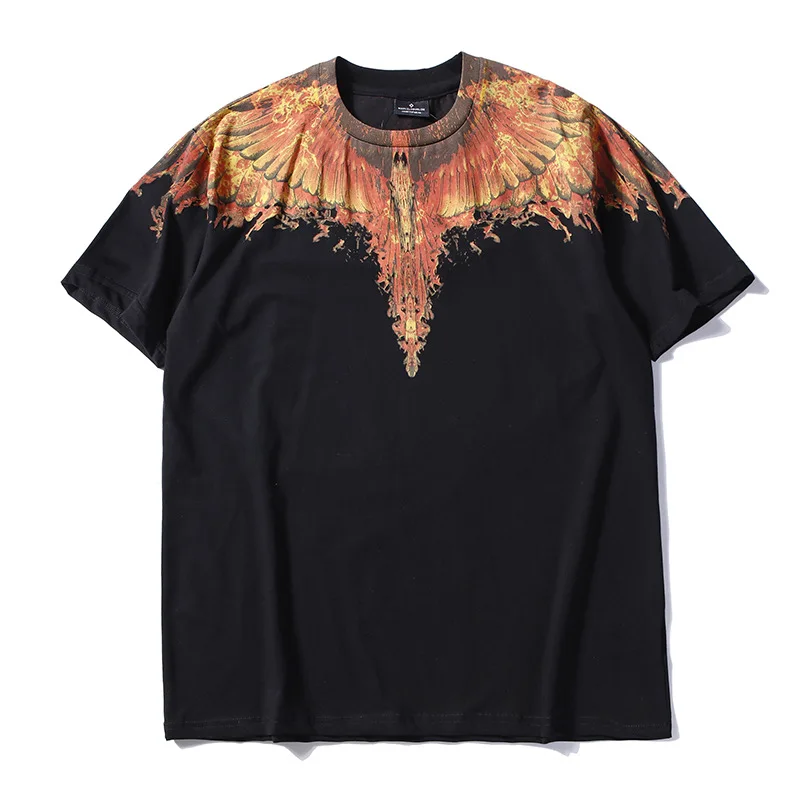 

1:1 High quality MB Marcelo classic black and white wing feather short sleeve T-shirt for men and women