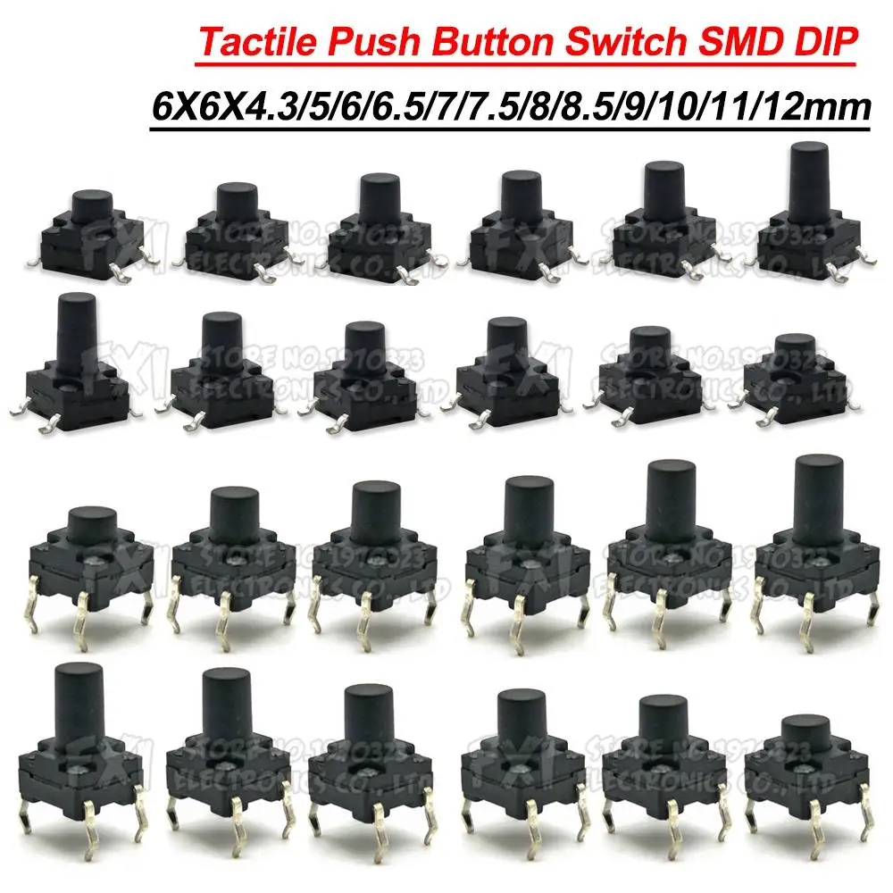 6xa Push Button Switch 20PCS 6X6 PCB Tactile Mini Push Button Switch SMD DIP 4pin Micro Switch ...