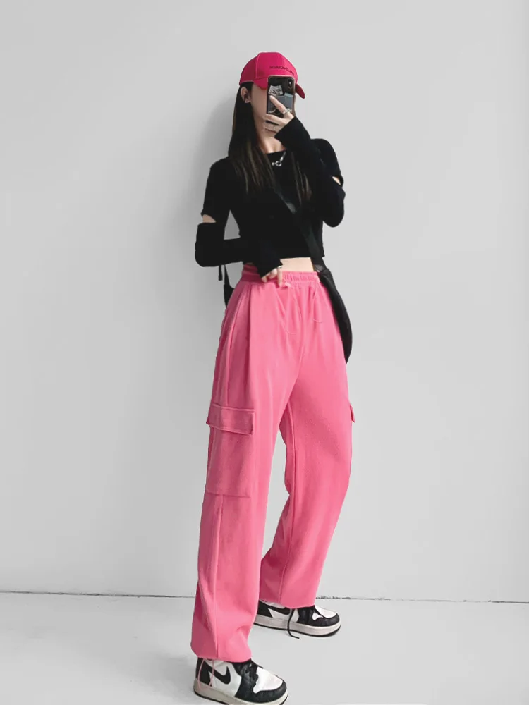 Women Solid Cotton Cargo Jogger Sweatpants With Drawstring Cuff Detail