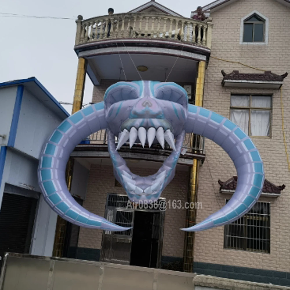 Outdoor Horned Inflatable Skull Arch Giant Airblown Hell Skull Skeleton Head Entrance Archway For Halloween Party Decoration 4