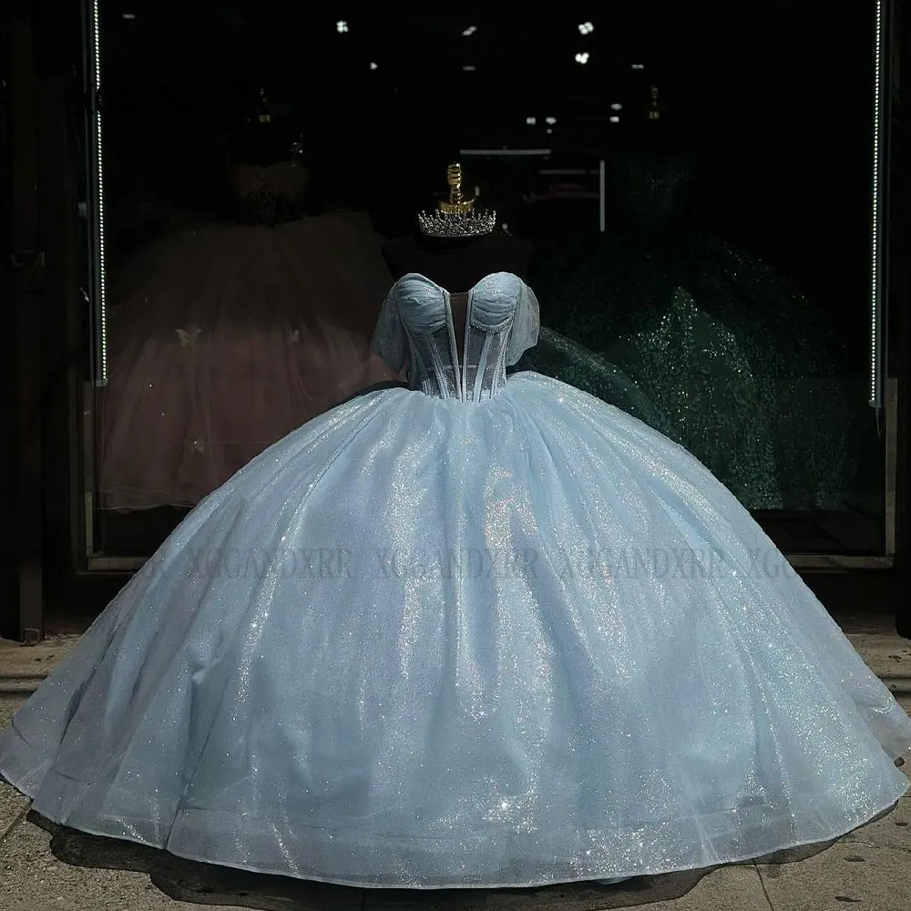 

Elegant Blue Ball Gown Princess Quinceanrea Dresses 2024 Bow Flower XV Cinderella Sweet 16 Dress Vestido De 15 Quinceañeras Gala