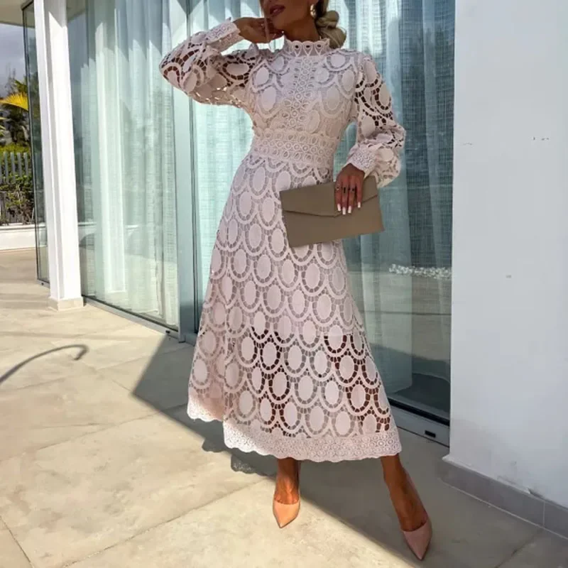 Summer British Style Skirts Elegant Stand Collar Commute Solid Color Long  Sleeves Dresses Spring New French Lace Dress For Women - AliExpress  200000345