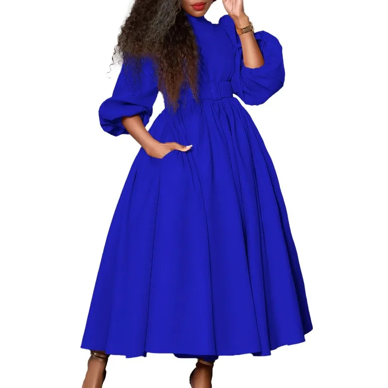 

African Dresses For Women New Arrival Summer Autumn Half Turtle Neck Three-quarter Sleeve Elegant Party Long Maxi Dress Robe 3XL