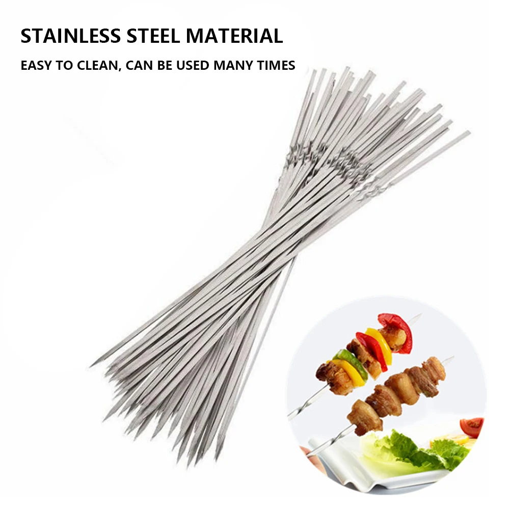 Stainless Steel Barbecue Skewer Reusable BBQ Skewers Kebab Iron Stick Outdoor Camping Picnic Barbecue Skewers Tools 20Pcs