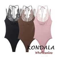 KONDALA 2026 Woman Sexy Night Party Pink Bodysuits Patchwork Lace Sleeveless Streetwear Slim Bodysuits Fashion Mujer Sheath Tops - Image 4