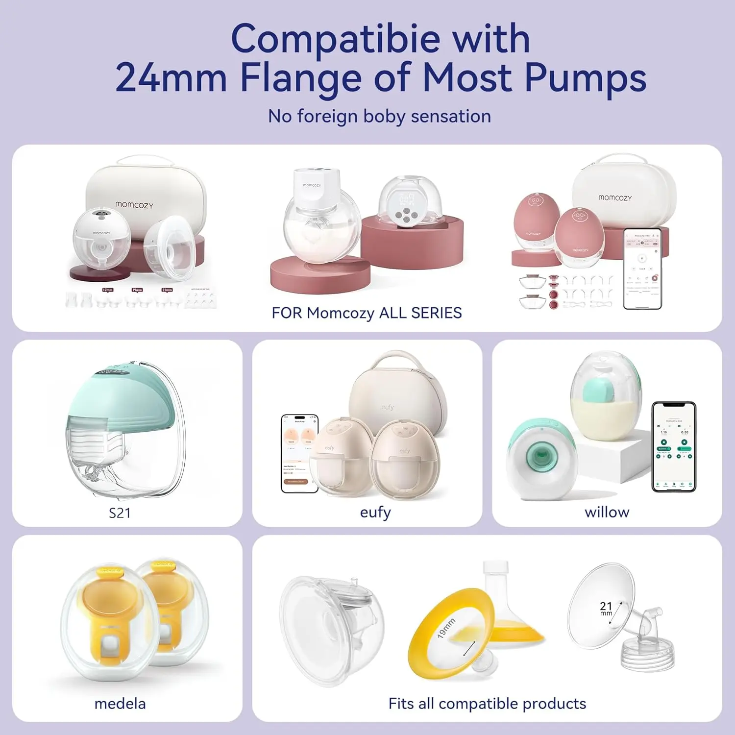 Breast Pump Flange Insert for 24mm Silicone Comfortable Nursing Feeding Tube Compatible with Philips Avent Medela Other Brands
