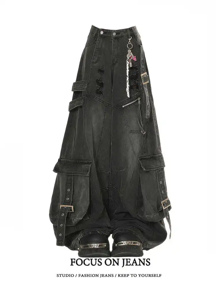 842072-5e8af5.jpg Black Jeans Women American Style Y2K 90S Vintage High Waisted Jean Straight Trouser Streetwear Casual Loose Wide Leg Denim Pants - Image 1