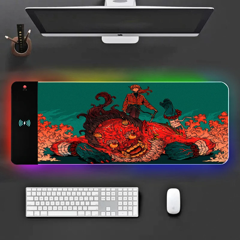 

Japanese wabi-sabi and monster illustration RYRA large mousepad RGB gamers special keyboard accessories pause table mat luminous