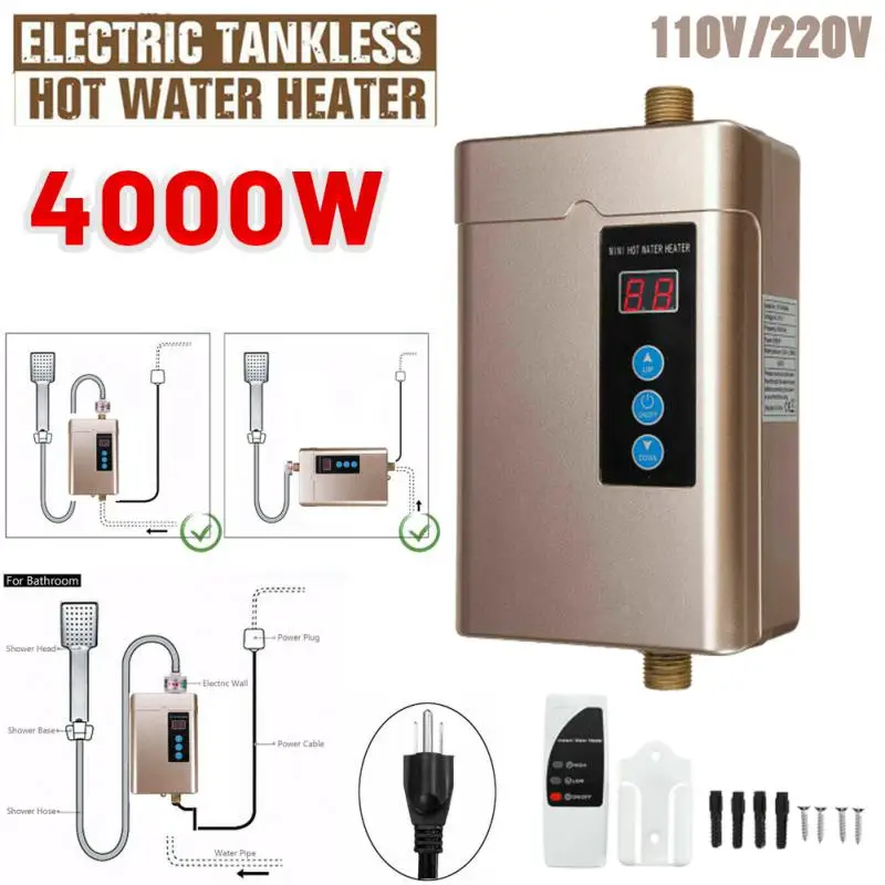 4000W 110V Electric Water Heater Without Water Tank Shower Instant Boiler  With Remote Control For Bathroom Temperature Control - AliExpress