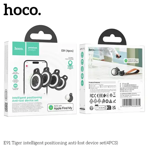 HOCO 4 Pack Anti Lost Device Airtags For Apple IOS System GPS Locator Wallet Keychain Cars Pets Finders with Protective Cases - Image 3