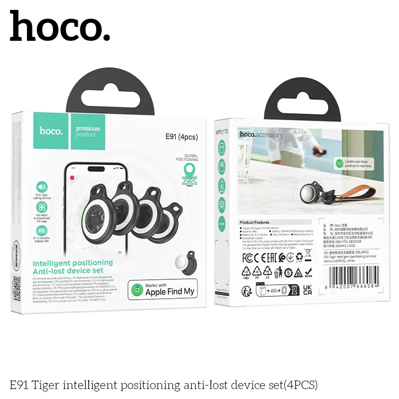 HOCO 4 Pack Anti Lost Device Airtags For Apple IOS System GPS Locator Wallet Keychain Cars Pets Finders with Protective Cases - Image 3