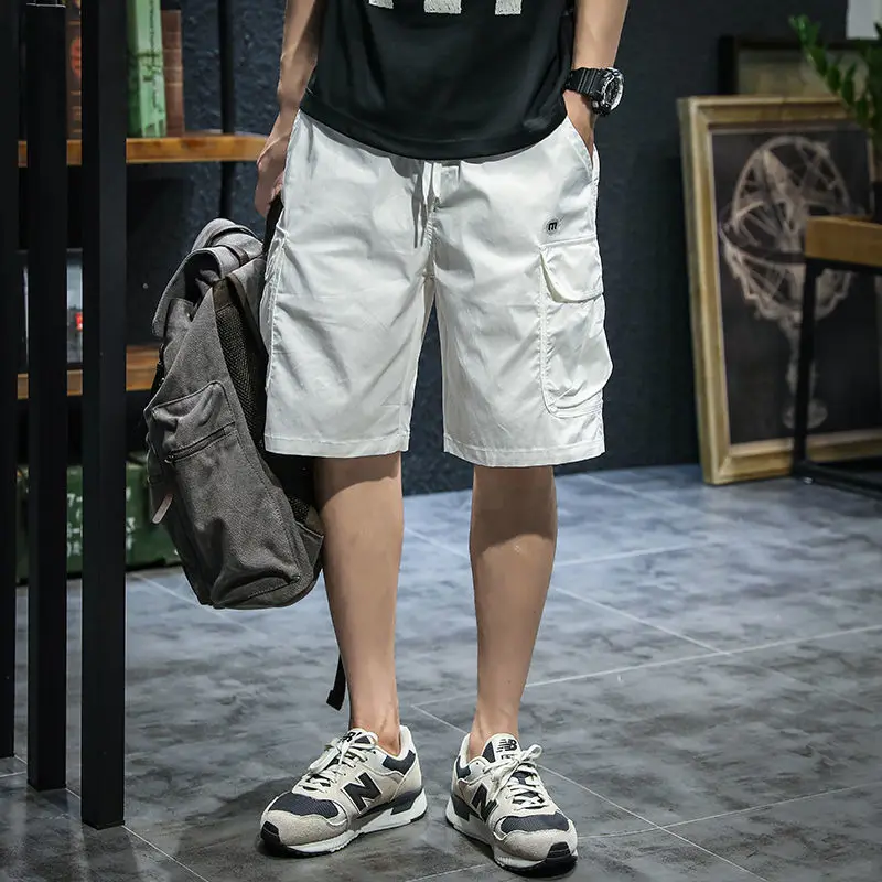 thumbnail image 1 of Pantalones cortos cargo para hombres grandes y altos, de diseñador, desgastados, bermudas cortas para hombre, de algodón, estilo urbano, holgados, con bolsillo delantero, pesados, Whate Y2, 1 of 4