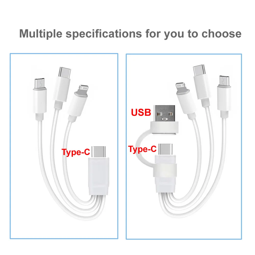 PD USB C 충전 케이블 (멀티 기기 충전용) 3 in 1 유니버셜 USB 케이블 (IP/Micro USB/Type C 모바일 보조 배터리 포함)