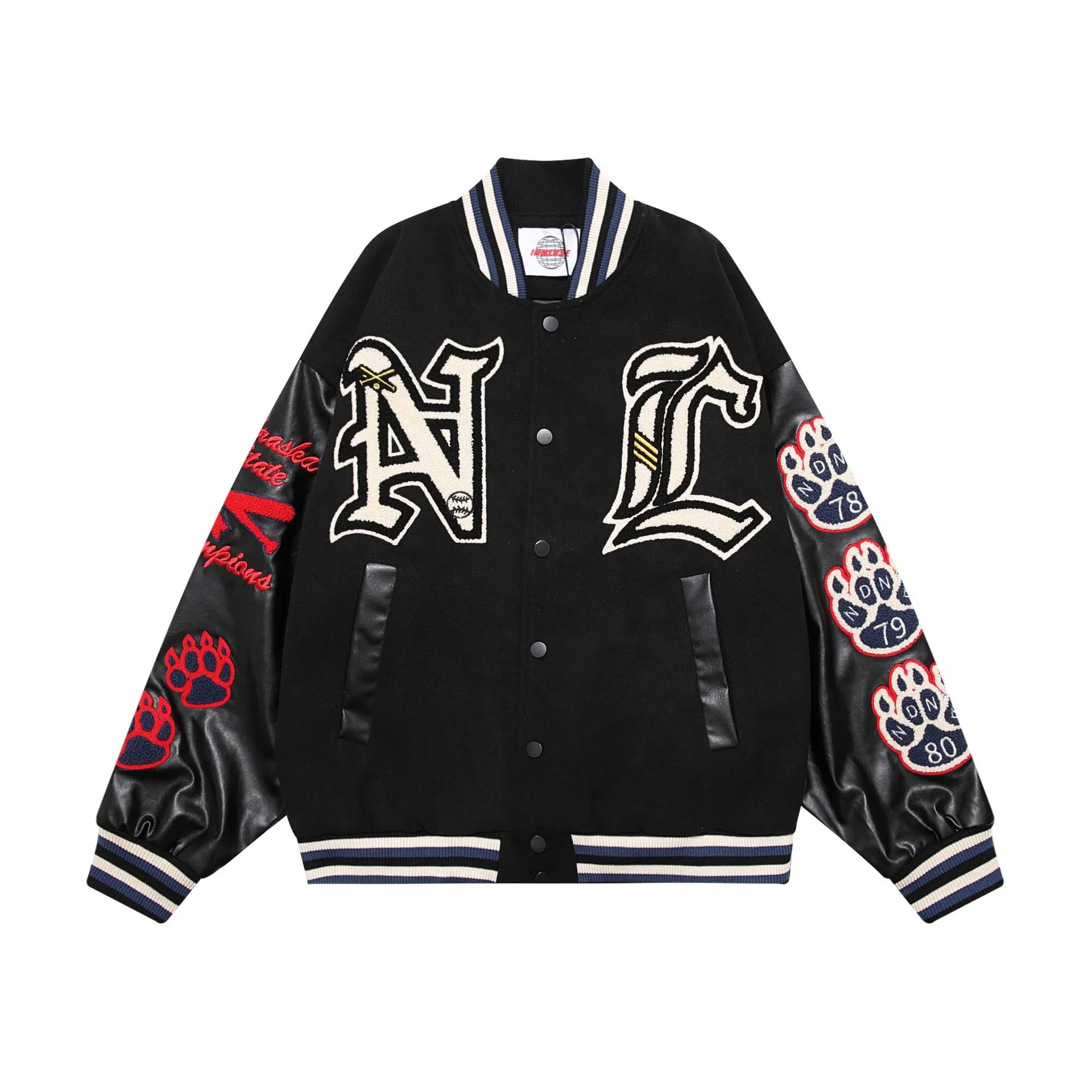 

High Street Oversized Hip Hop Varsity Baseball Jacket With Furry Embroidery Streetwear Loose Fit Y2K Letterman Coat Outerwear