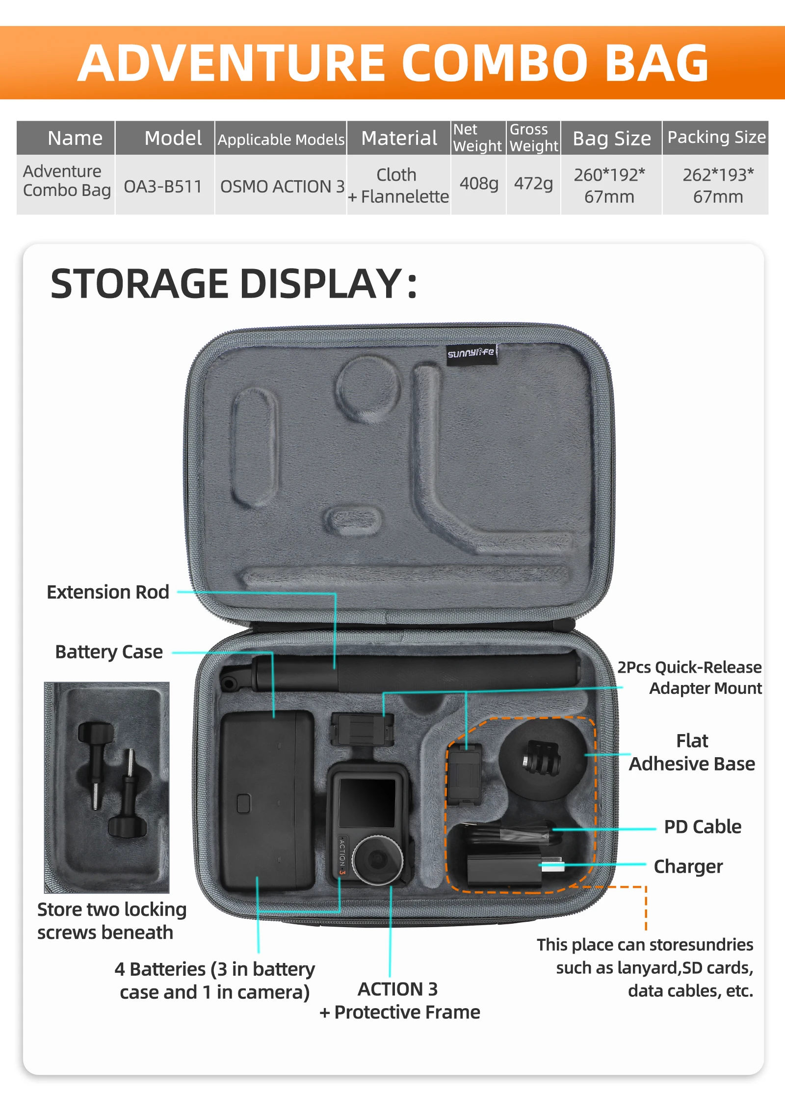 Storage Case For DJI Action 4/Action 3 Adventure Combo Bag Mini Standard Combo Bag Portable Carrying Handbag