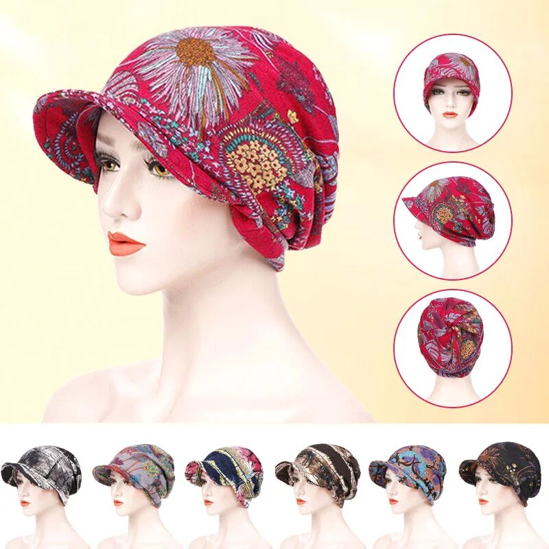 

Women Colorful Sunscreen Headscarf With Brim Multi-function Hat For Women Baseball Cap Outdoor Sport Turban Cotton Warm Two-use