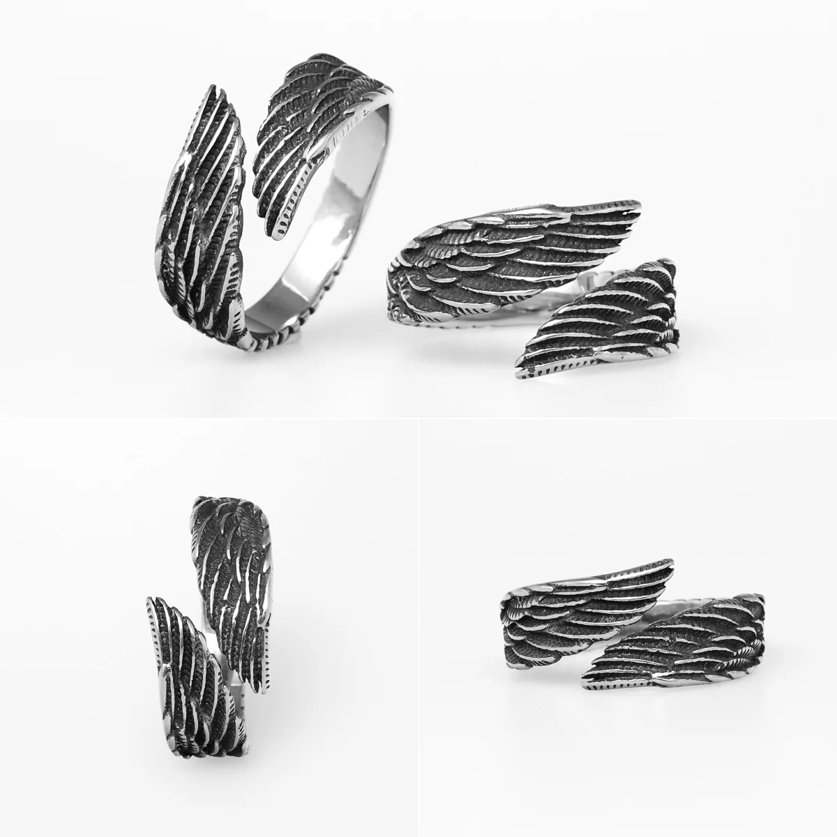 Angel Wings Stainless Steel Mens Womens Rings Punk Trendy Cool for Couple Girl Boyfriend Biker Jewelry Creativity Gift Wholesale 6