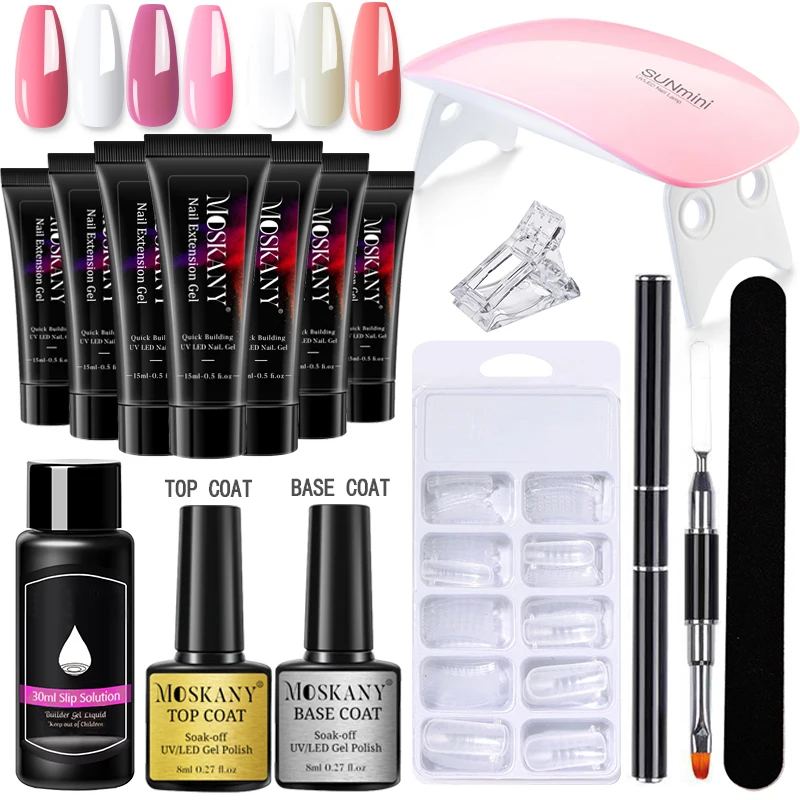 Poly Nail Gel Set with 8W LED/UV Lamp full Manicure Set Quick Extension Nail Gel Kit Building