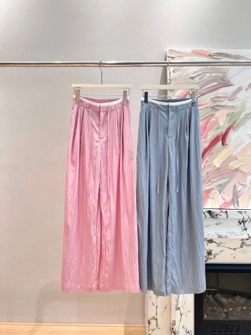 

Women's versatile casual pants with drawstring elastic waistband for comfortable and lazy style straight leg wide leg pants