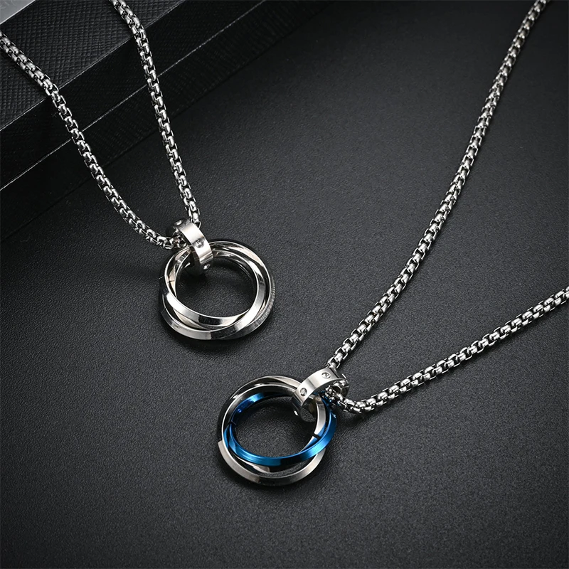 Triple Ring Fully-Encrusted Roman Numeral Stainless Steel Pendant Necklace  Chain For Women - AliExpress