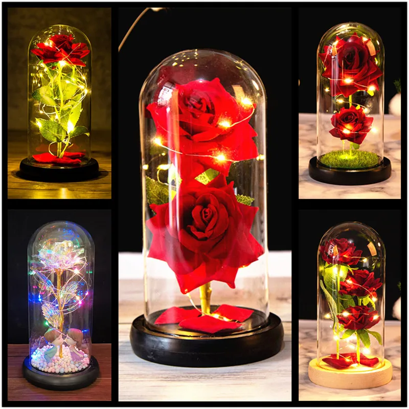 LED 영원한 장미 꽃 야간 조명 3D 테이블 램프, 웨딩 생일 발렌타인데이 선물 침대 옆 램프 침실 장식