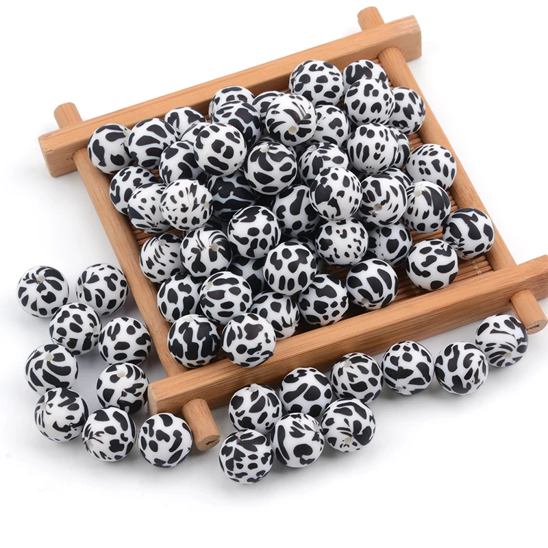 LOFCA 10pcs Leopard Hexagon  Silicone Loose Beads Teething Beads DIY Chewable Teething Beads BPA Free Baby Teethers 5