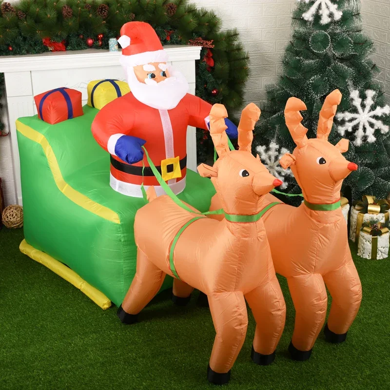 

Christmas Inflatable Toy Santa Claus Elk Pulling Sleigh LED Lighted Inflatable Model Outdoor Yard New Year Party Decoration Prop