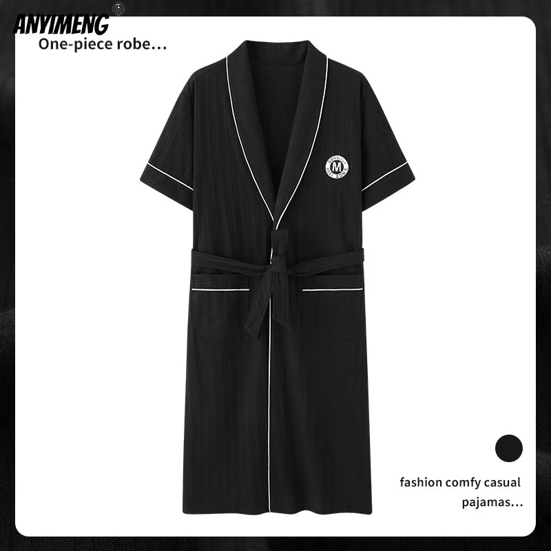 Men's Summer Soft Cotton Robe Plus Size 4XL Solid Color Bathrobes