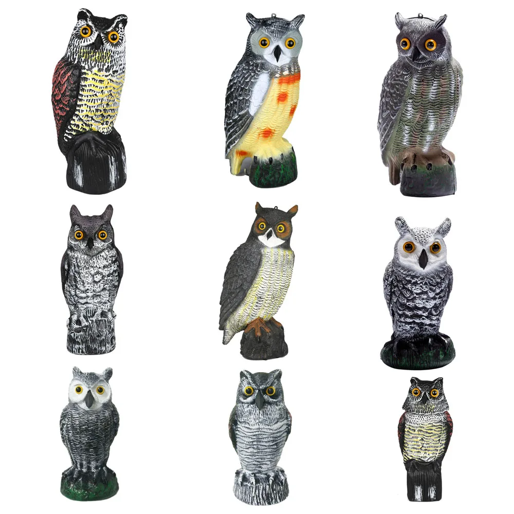 

Fake Owl Decoy Sculpture Bird Rodent Repellent Garden Yard Lawn Decor Crow Scarecrow Rotating Head Plastic Owl Bird Deterrents