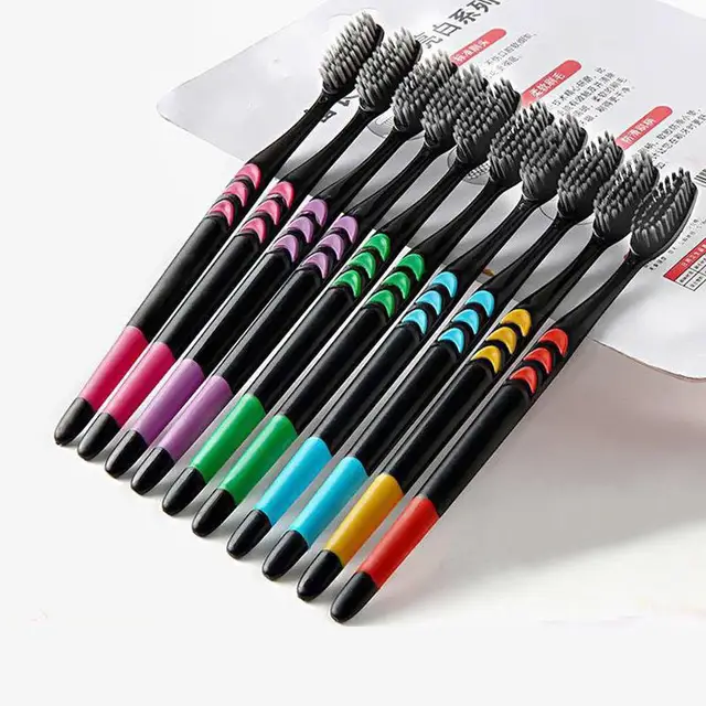 10 Pieces Packed Soft Bristle Bamboo Charcoal Black Hair Ultra-Fine Beauty Toothbrush Couple Suit Oral Cleaning Tools 1