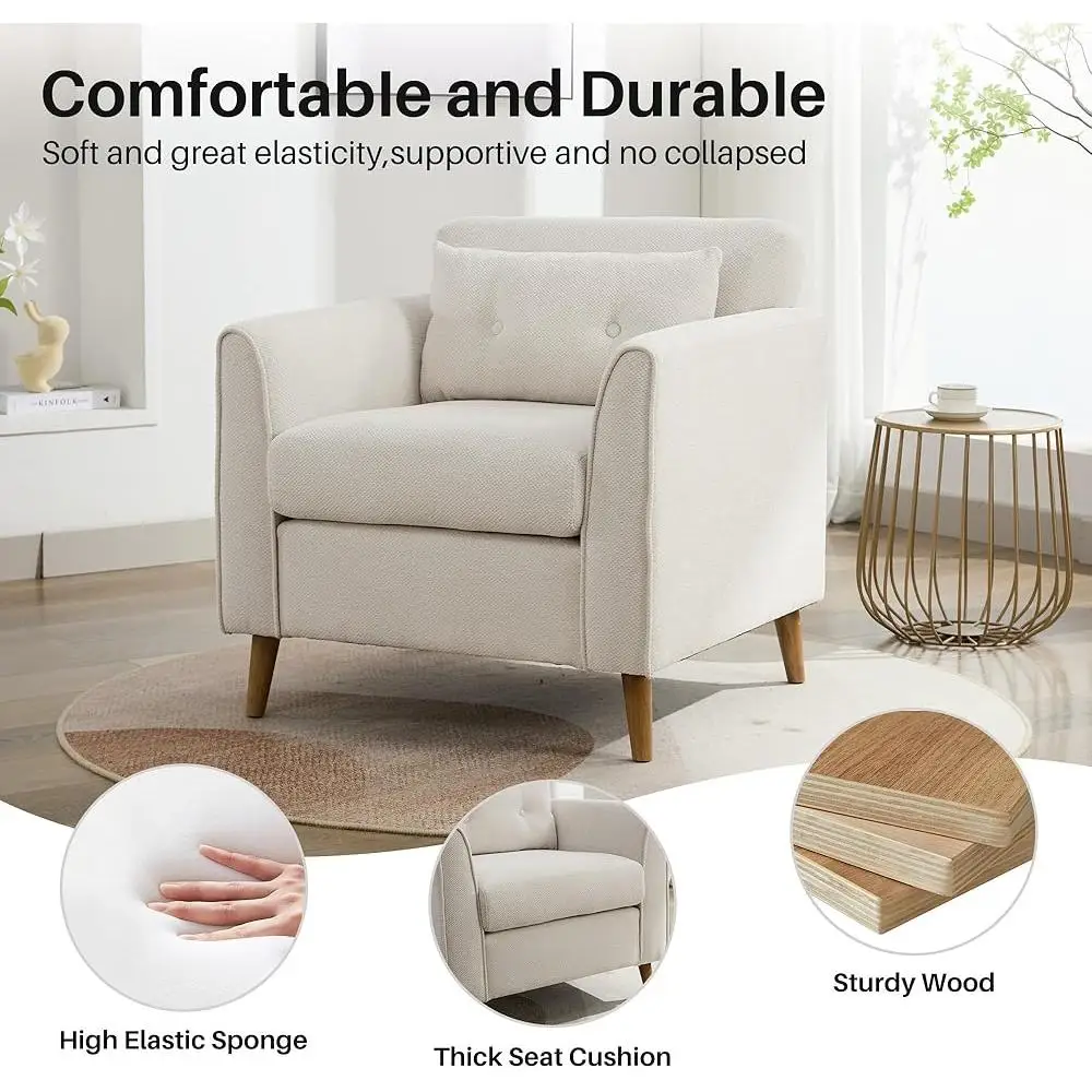 Mid Century Modern Accent Chair Chenille Upholstered Armchair Ergonomic Living Room Side Chair with Wooden Legs Durable Comfort 4