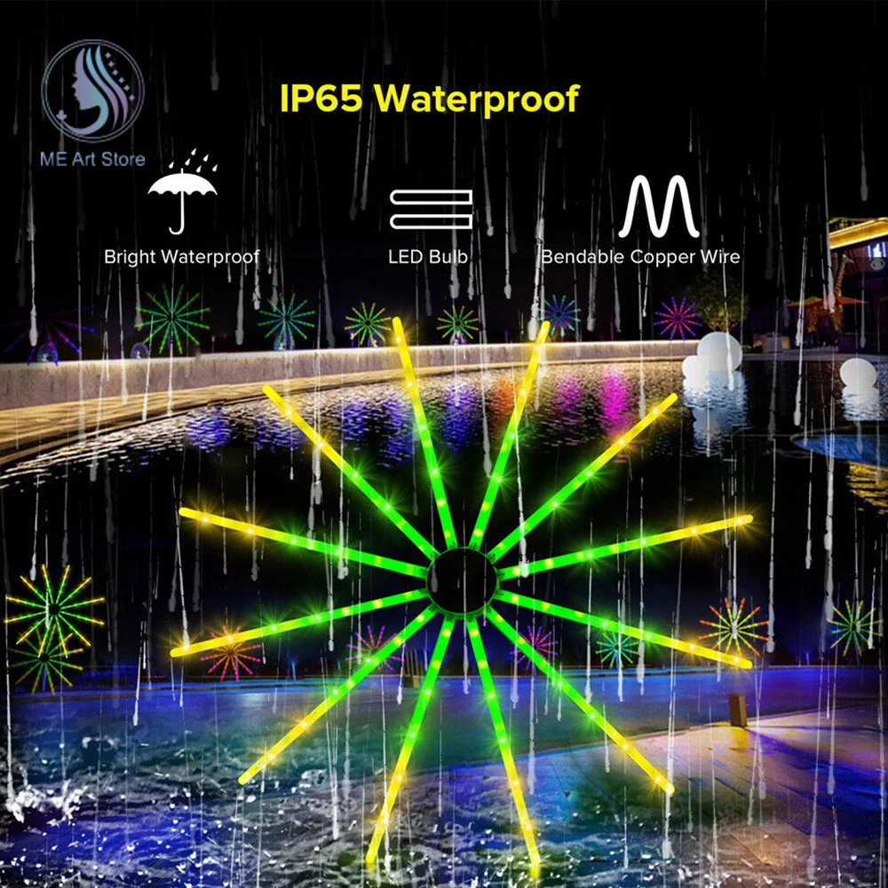 RGB LED Firework Lights Dream Meteor Lamp DIY Wall Backlight Smart Controller for Wedding Home Party Outdoor Holiday Decor