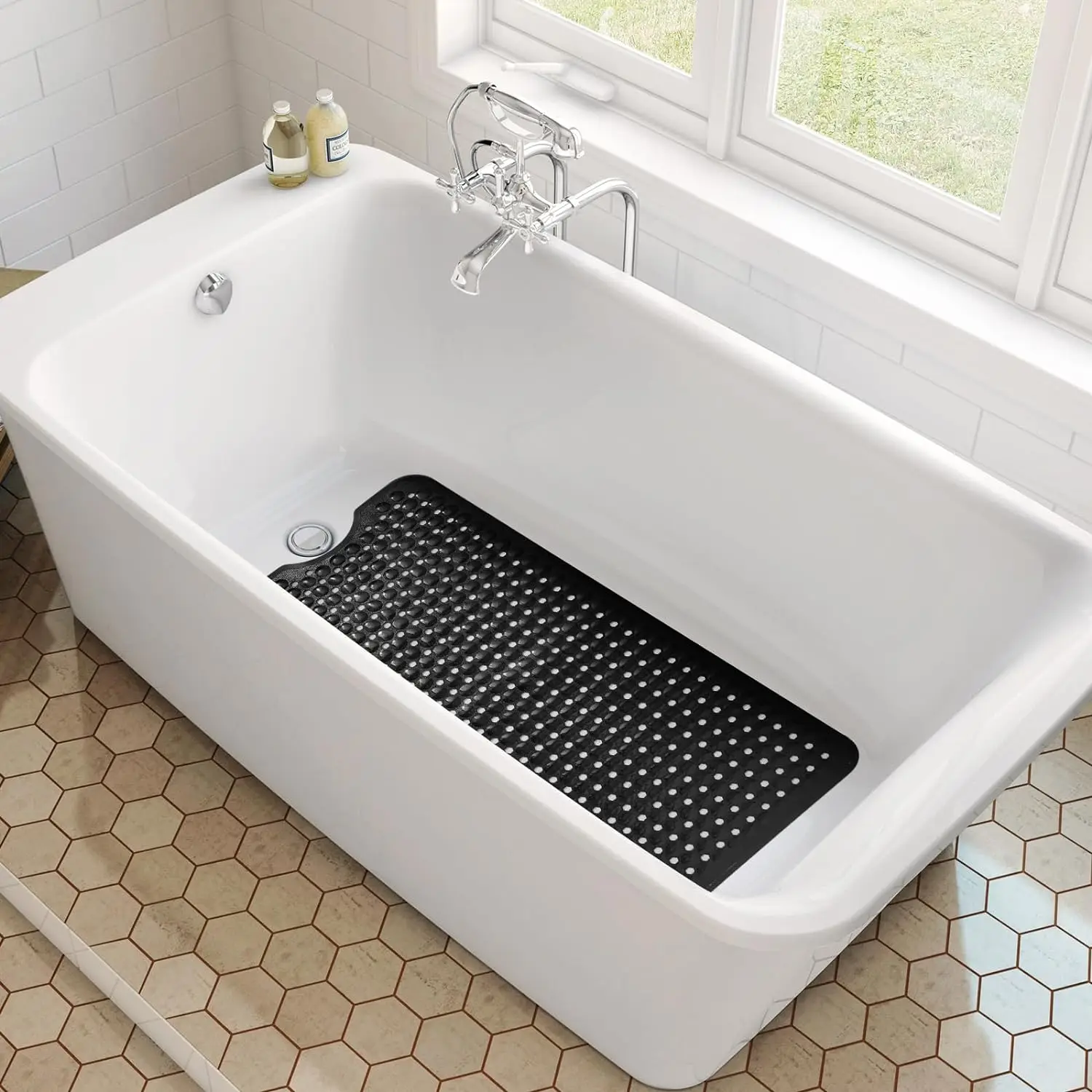 Non Slip Bath Mat Bath Tub Mat with Suction Cups & Drain Holes Bathroom Machine Washable Bathroom Mats