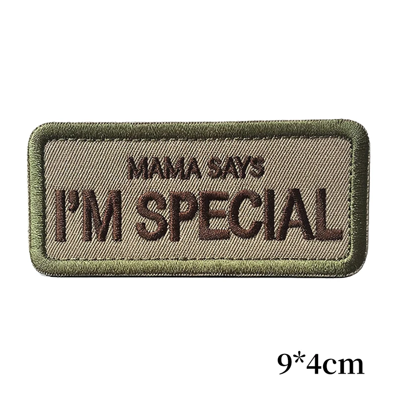 harmtty Unisex MAMA SAYS I'M SPECIAL Embroidery Badge Hook Loop Patch Cloth  Applique,Khaki 