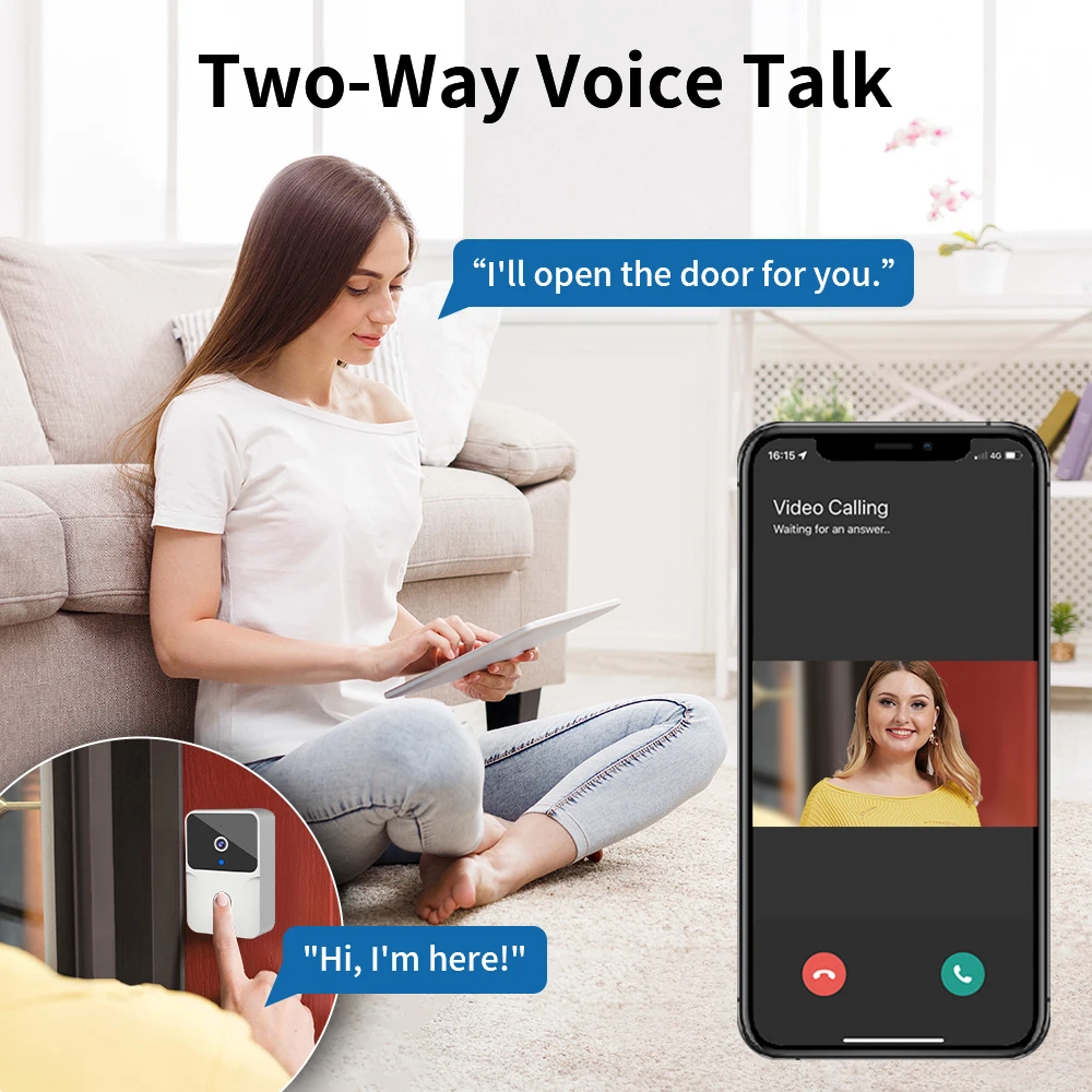 TNCE Tuya WiFi Video Doorbell Wireless HD Camera PIR Motion Detection IR Alarm Security Smart Home Door Bell WiFi Intercom