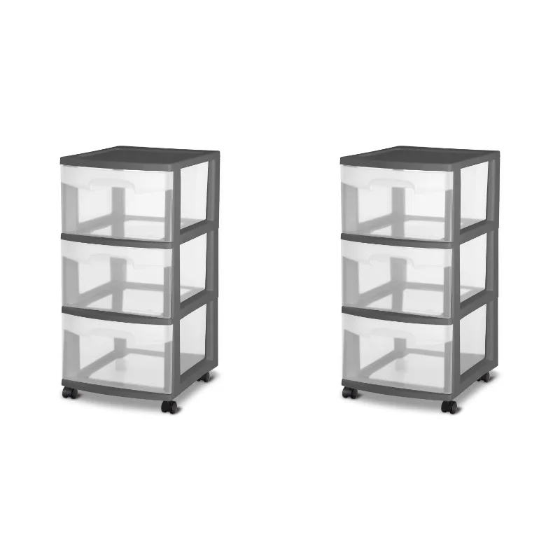 

Sterilite 3 Drawer Cart Plastic, Gray Flannel, Set of 2