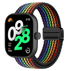 Breathable Nylon Loop Strap with Braided Magnetic Buckle - Adjustable Wristband Bracelet for Mi Band 8-9 Pro (Black rainbow)