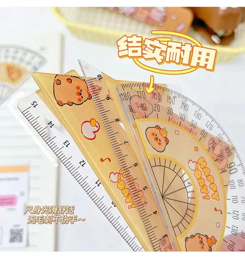 4Pcs/Set Capybara Cartoon Drawing Ruler Measurement Geometry Triangle Ruler Straightedge Protractor variety Rulers Stationery
