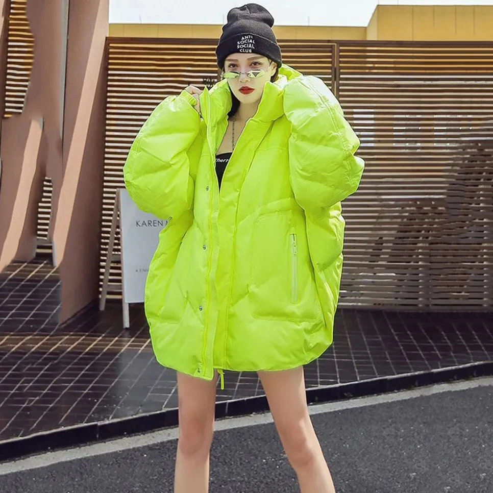 

2024 Winter Women's New Plus Size Cotton Parka Solid Hooded Loose Jacket Zipper Long Sleeve Pocket Outerwear