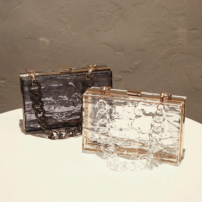 

Water Ripples Acrylic Handbags Ice Crack Evening Clutches Transparent Bags Wedding Party Prom Wallets Summer Purses for Women