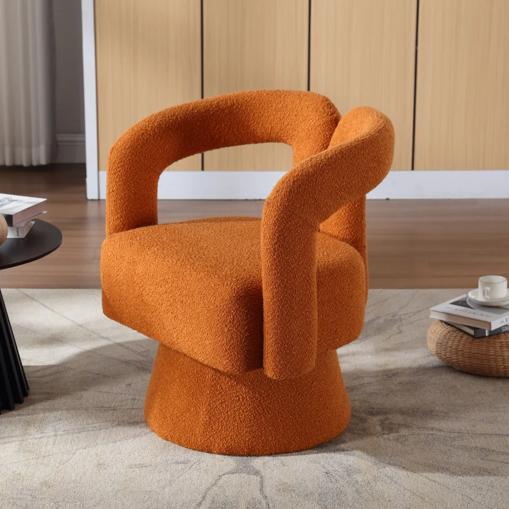 360-Grad-drehbare Cuddle Barrel-Akzentstühle, runder Sessel mit breiter Polsterung, flauschiger Stoffsessel für Wohnzimmer und Schlafzimmer – Detail 23