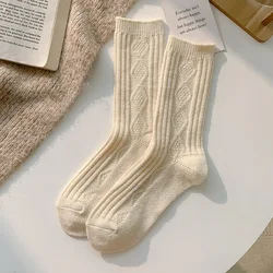 Cozy Coffee Diamond Check Wool Blend Women's Socks - Warm Autumn & Winter Collection - One Size (3)