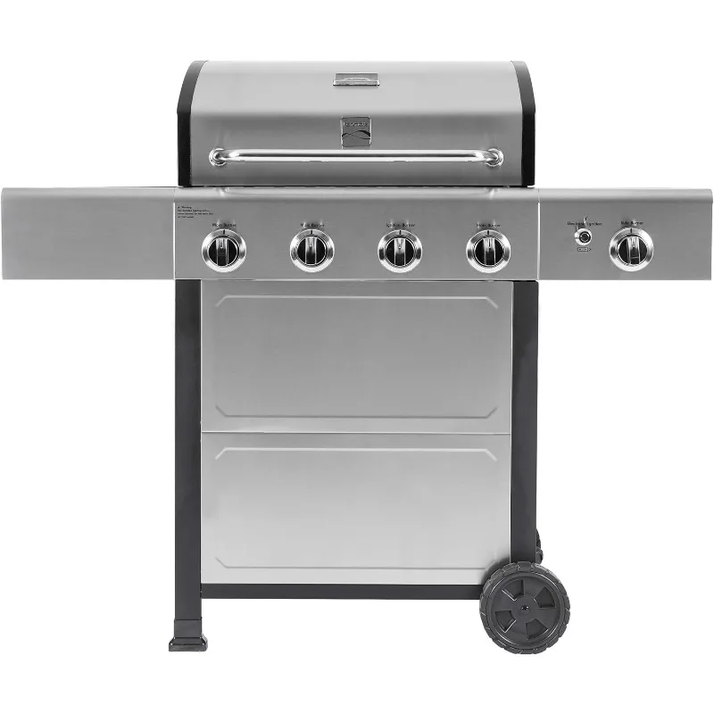 

4Burner Gas Grill with Side Burner Outdoor BBQ Grill Propane Gas Grill Cast Iron Cooking Grates Electronic Ignition Warming Rack