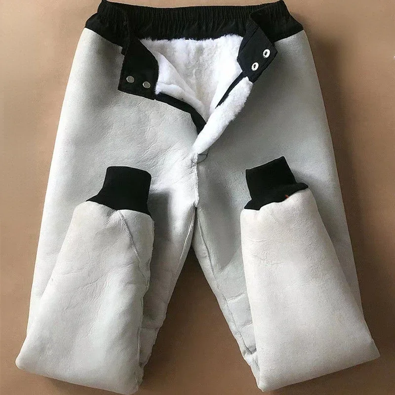 Men Trousers Leather Pants Cotton Trousers Whole Genuine Sheepskin Warm High Waist Leather Pants Men Women Pure Wool Cotton Trousers Fur Underwear Pant New Winter Clothing